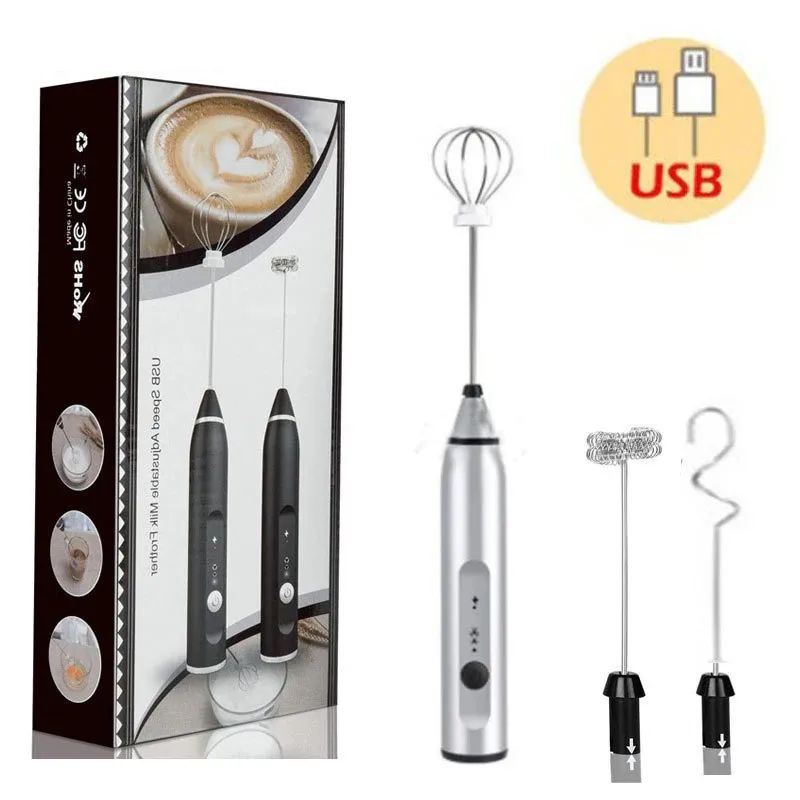 Milk Electric Frother Cordless Coffee Foamer Hand Blender Mixer Machine+2  Whisks